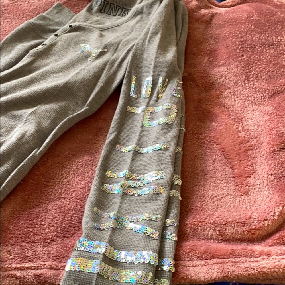 Victoria’s Secret—PINK grey ONESIE perfect for NYE and Christmas!!!!